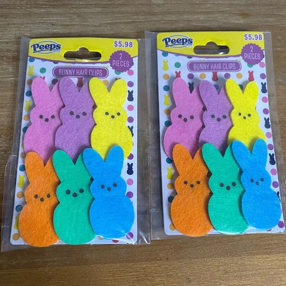New Bundle of 2 Peeps Easter Colorful Bunny Hair Clips Hair Accessories